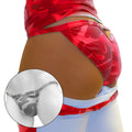 Red camouflage back cut out micro slip tanga bikini underwear in shiny stretchy fabric with silver logo on waistband