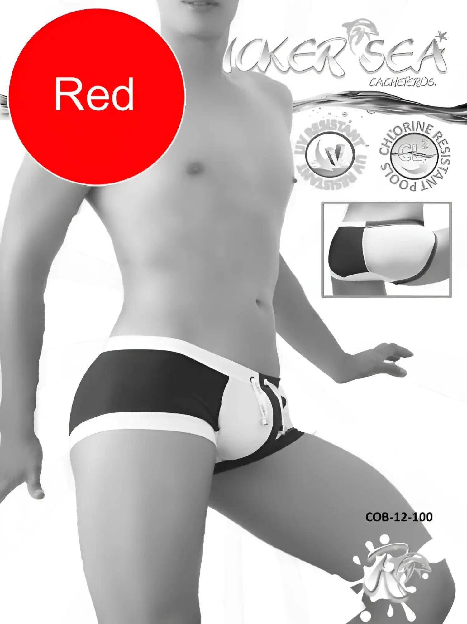 Icker Sea chess duotone square cut swim trunks in red black with white trim designed for swimming and beachwear