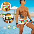 Icker Sea City Low Square Cut Trunk swimwear features vibrant comic-book-themed swim trunks with a white waistband