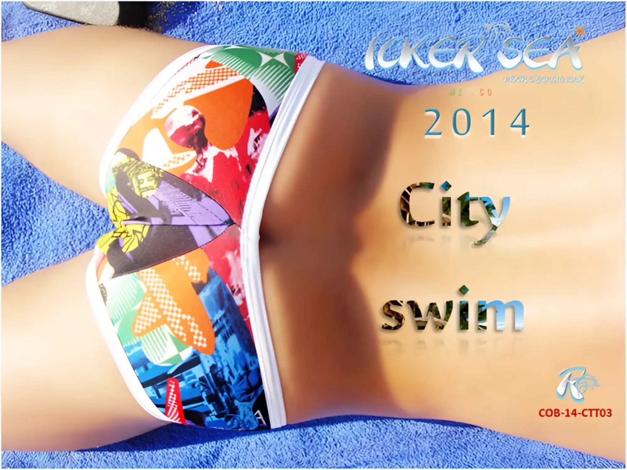 Icolorful graphic-print bikini bottom with white trim from icker sea city mini bikini swimwear cob-14-ctt03