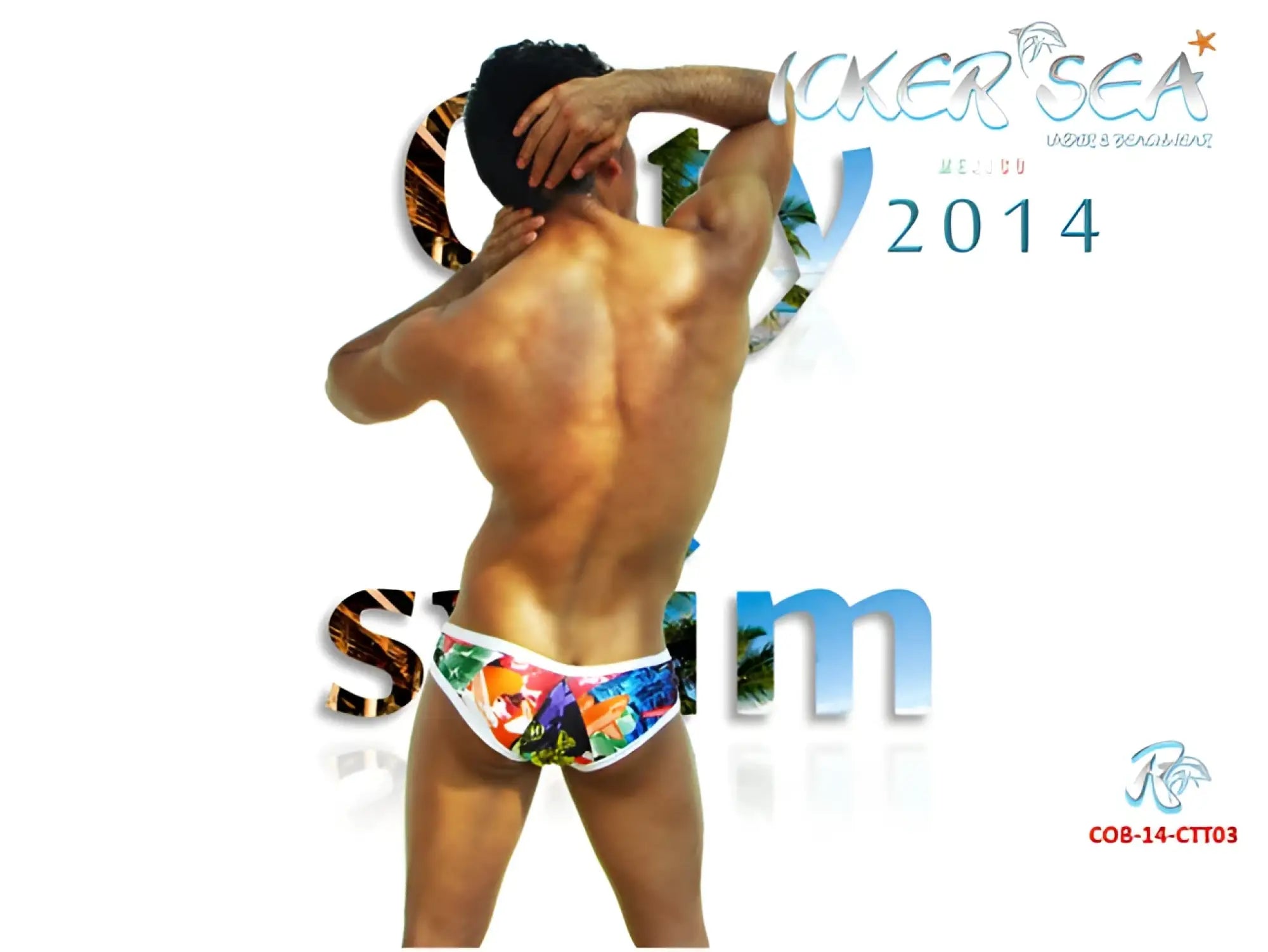 Icolorful tropical print swim trunks with white trim from icker sea city mini bikini swimwear cob-14-ctt03