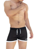 Black Icker Sea Clarity mesh side slit athletic shorts with white contrast trim and drawstrings SHR-14-CLB-01