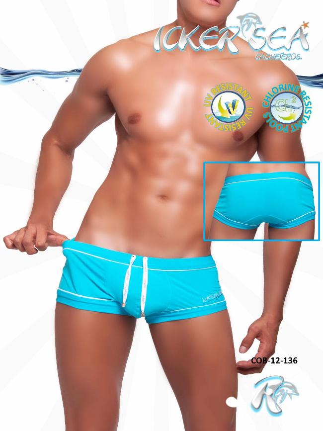 Icker Sea Tory Contrast Line Square Cut Trunk Swimwear Blue COB-12-136