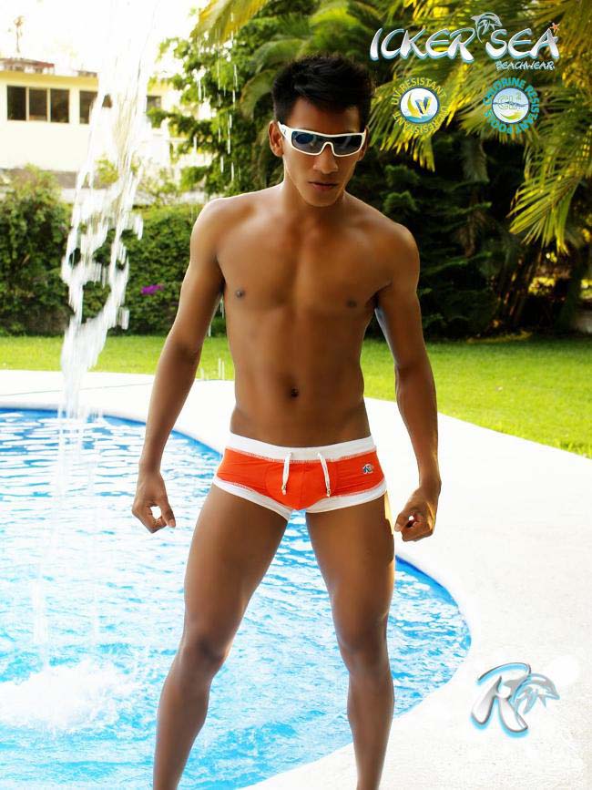 Icker Sea Curved Hemline U Shorts Square Cut Trunk Swimwear Orange COB-13-35