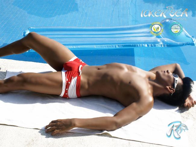 Icker Sea Eyelets Square Cut Trunk Swimwear Red COB-13-39