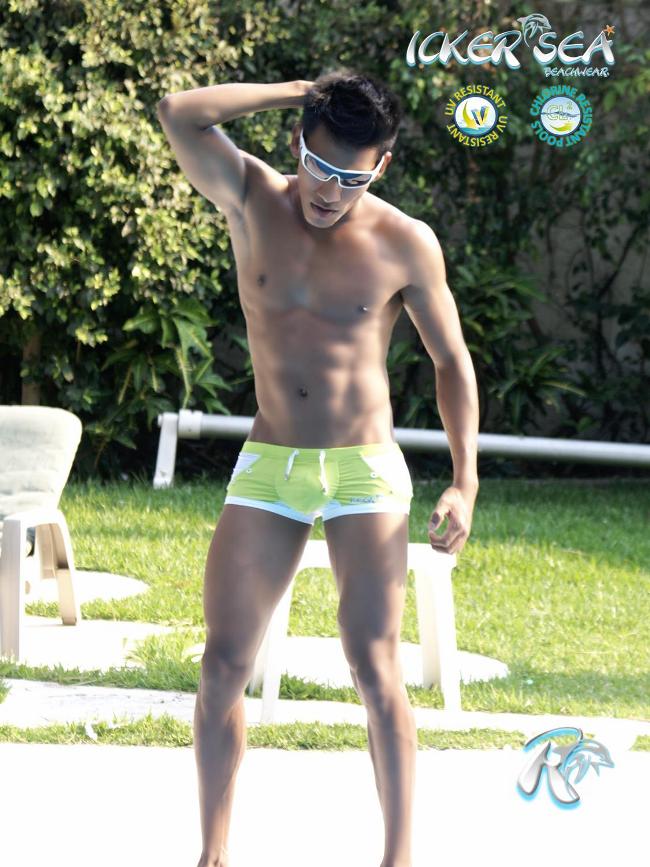 Icker Sea Eyelets Square Cut Trunk Swimwear Green COB-13-40