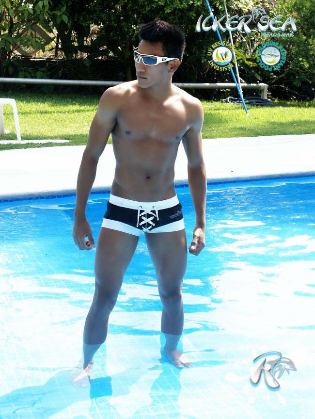 Icker Sea Legs Shoe Lace Pouch Square Cut Trunk Swimwear Black COB-13-43