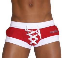 Icker Sea Legs Shoe Lace Pouch Square Cut Trunk Swimwear Red COB-13-45