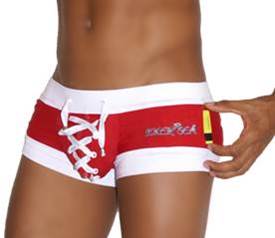 Icker Sea Legs Shoe Lace Pouch Square Cut Trunk Swimwear Red COB-13-45