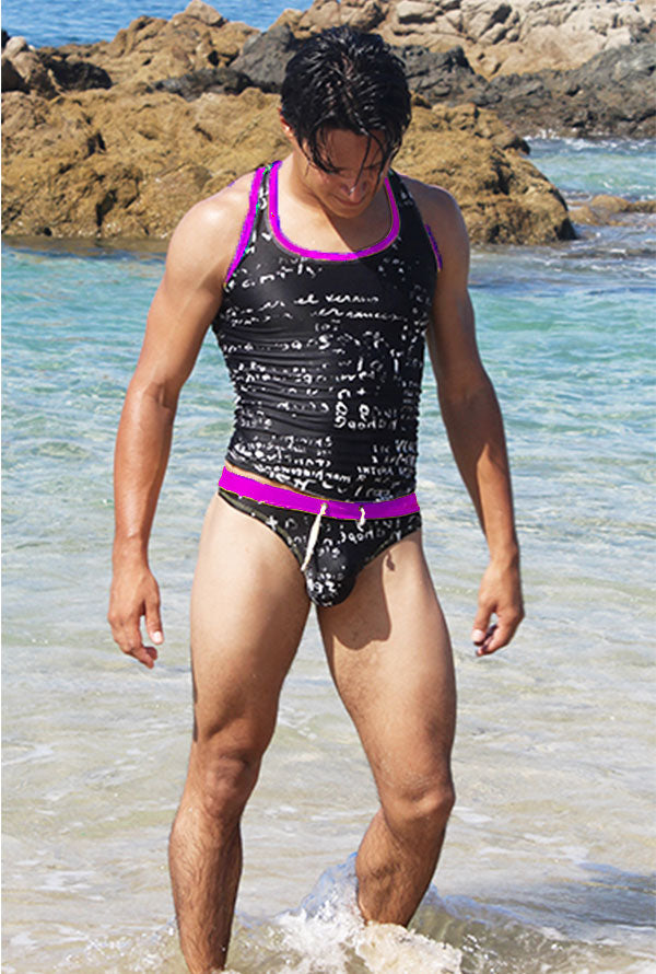 Icker Sea Letters Tank Top T Shirt Black/Purple COB-15-12