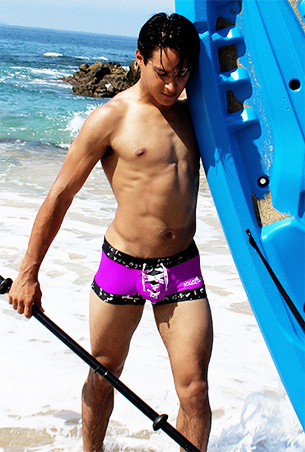 Icker Sea Lace Up Contrast Square Cut Trunk Swimwear Purple/Black COB-15-17