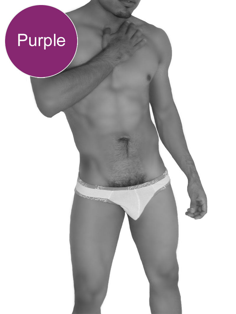 Icker Sea Fresh Dots Logo Trim Brazilian Thong Underwear Purple COI-14-FD-01