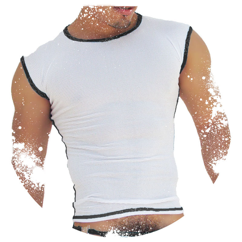 Icker Sea Fresh Dots Logo Trim Muscle Top T Shirt Black COI-14-FD-04