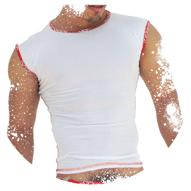 Icker Sea Fresh Dots Logo Trim Muscle Top T Shirt Red COI-14-FD-04