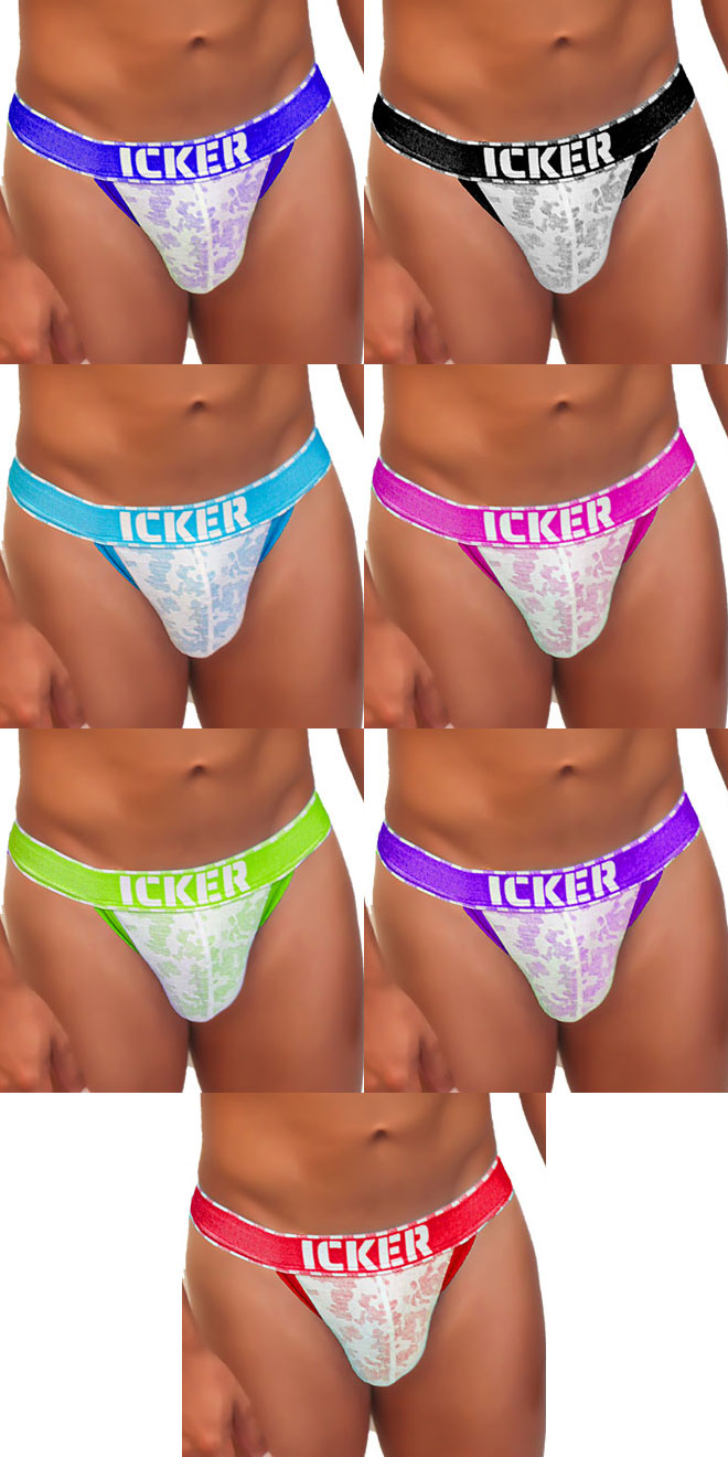 Icker Sea [Paquete de 8] Braguita bikini tanga con ribete de malla ácida COI-21-03