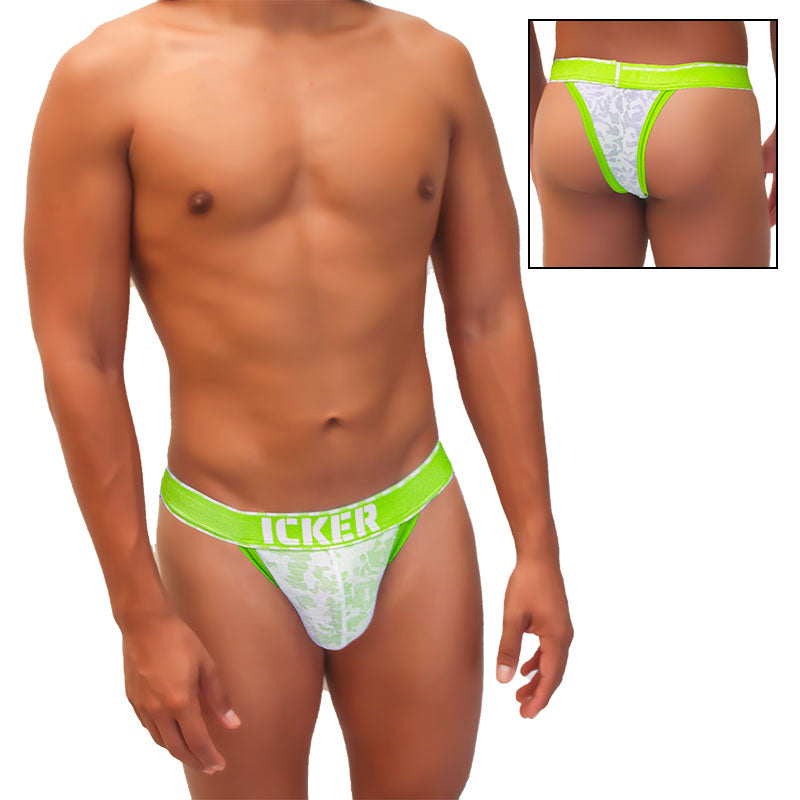 Icker Sea Acid Mesh Piping Cheeky Tanga Bikini Underwear Green COI-21-03