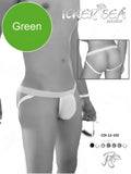 Icker sea contrast jock strap underwear in white and green with supportive contoured green fabric briefs and adjustable straps