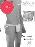 Pink lace-trimmed men’s briefs with a supportive contoured design in white and pink from icker sea underwear collection