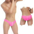 Bright pink icker sea contrast line slip bikini swimwear with white trim along the sides for swimming