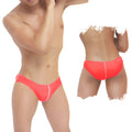 Bright coral red Icker Sea contrast line slip bikini swimwear with white trim and lace detailing