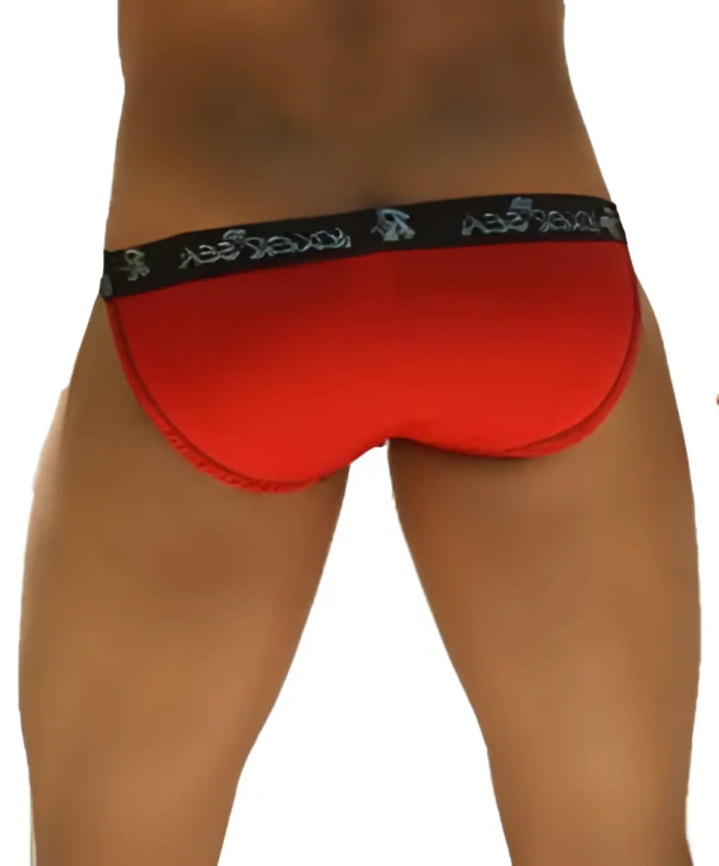 Red men’s icker sea contrast microslip bikini briefs with black elastic waistband featuring asos logo in white