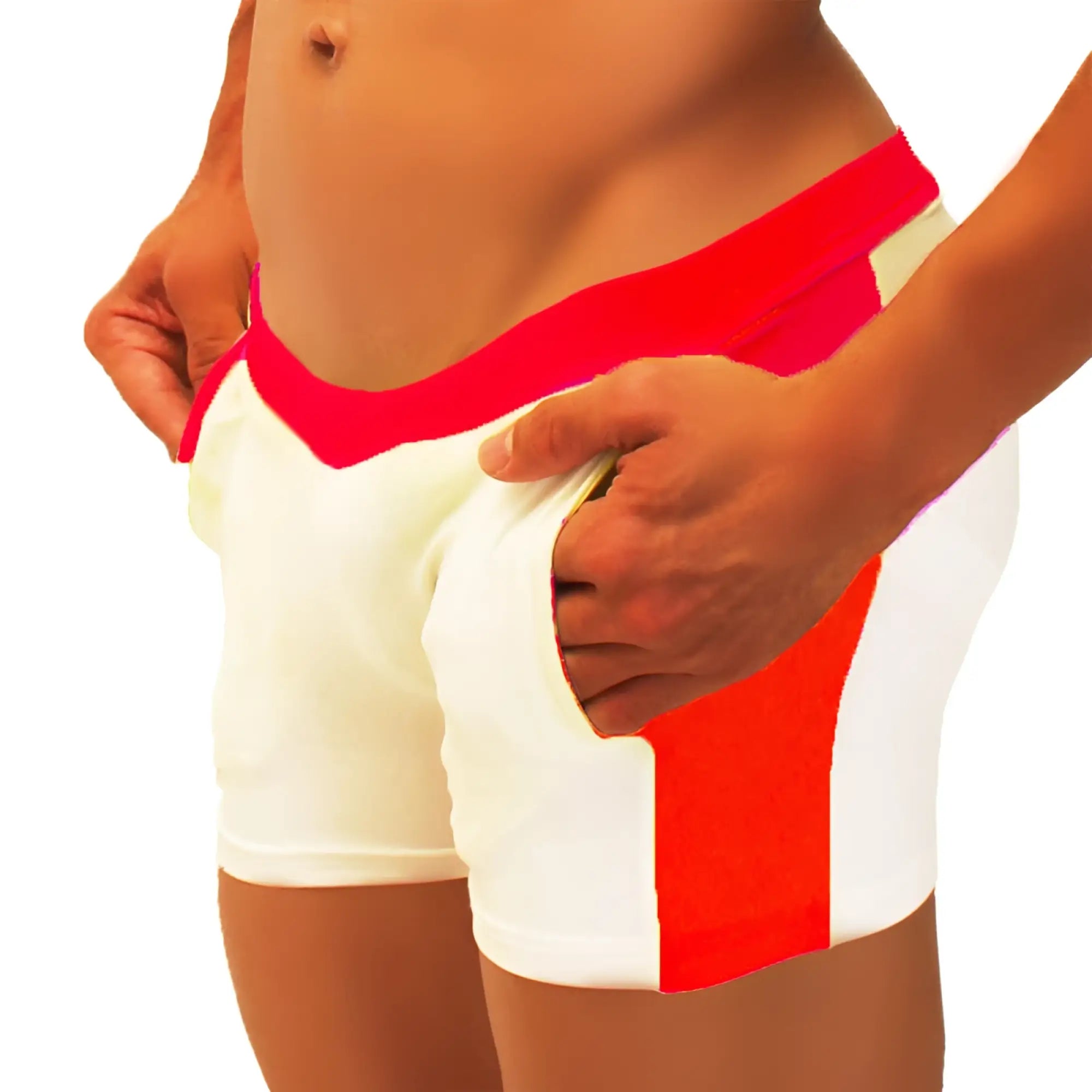 Icker Sea contrast side panel jock shorts in red and white with a bold sporty design for athletic use