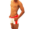 White and red athletic Icker Sea contrast side panel jock shorts with bold sporty design and breathable fabric