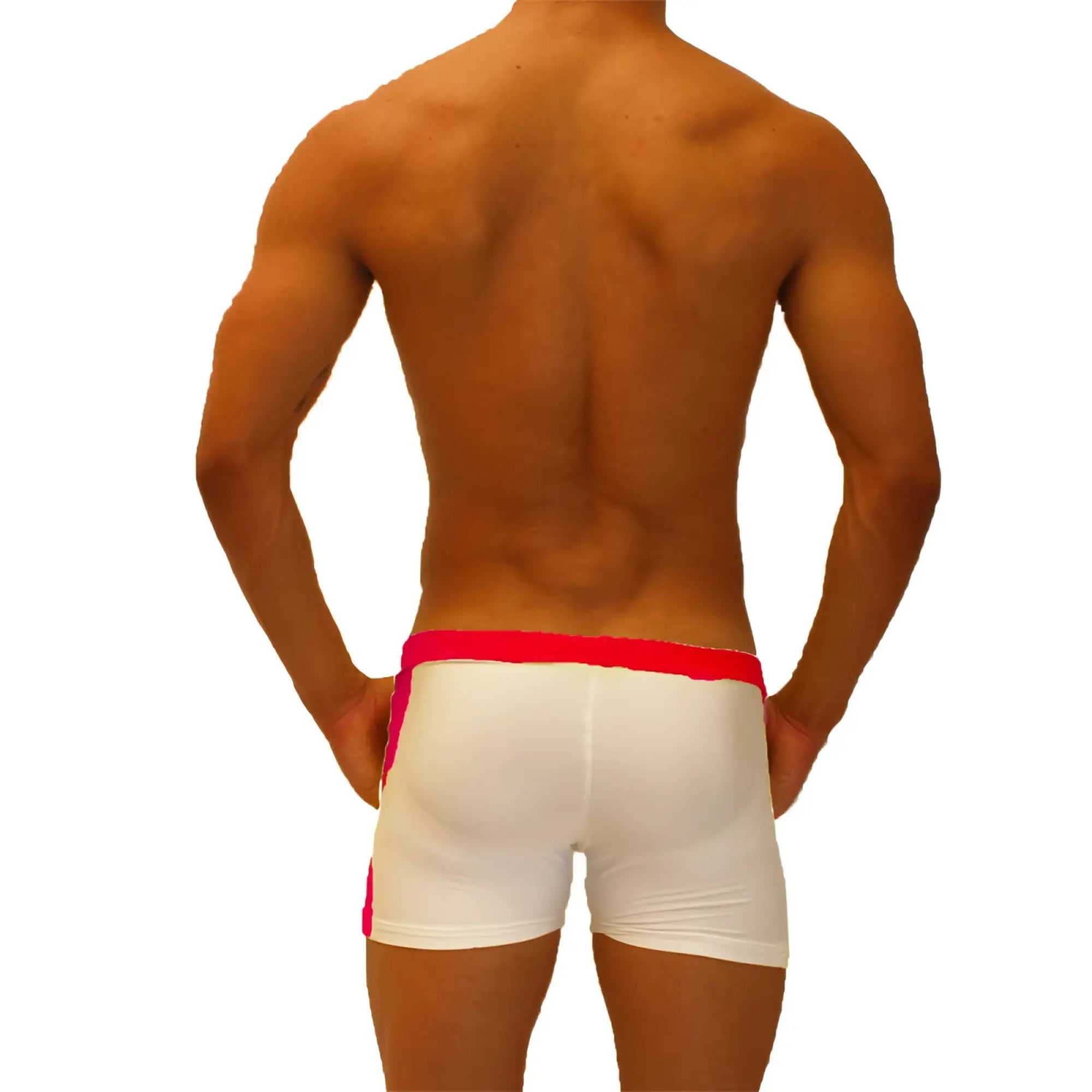 White athletic briefs with bright pink waistband and side panels icker sea contrast side panel jock shorts red shr-19-01