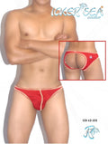 Red icker sea rockstrap briefs with gold trim featuring a distinctive cutout design for stylish underwear wear