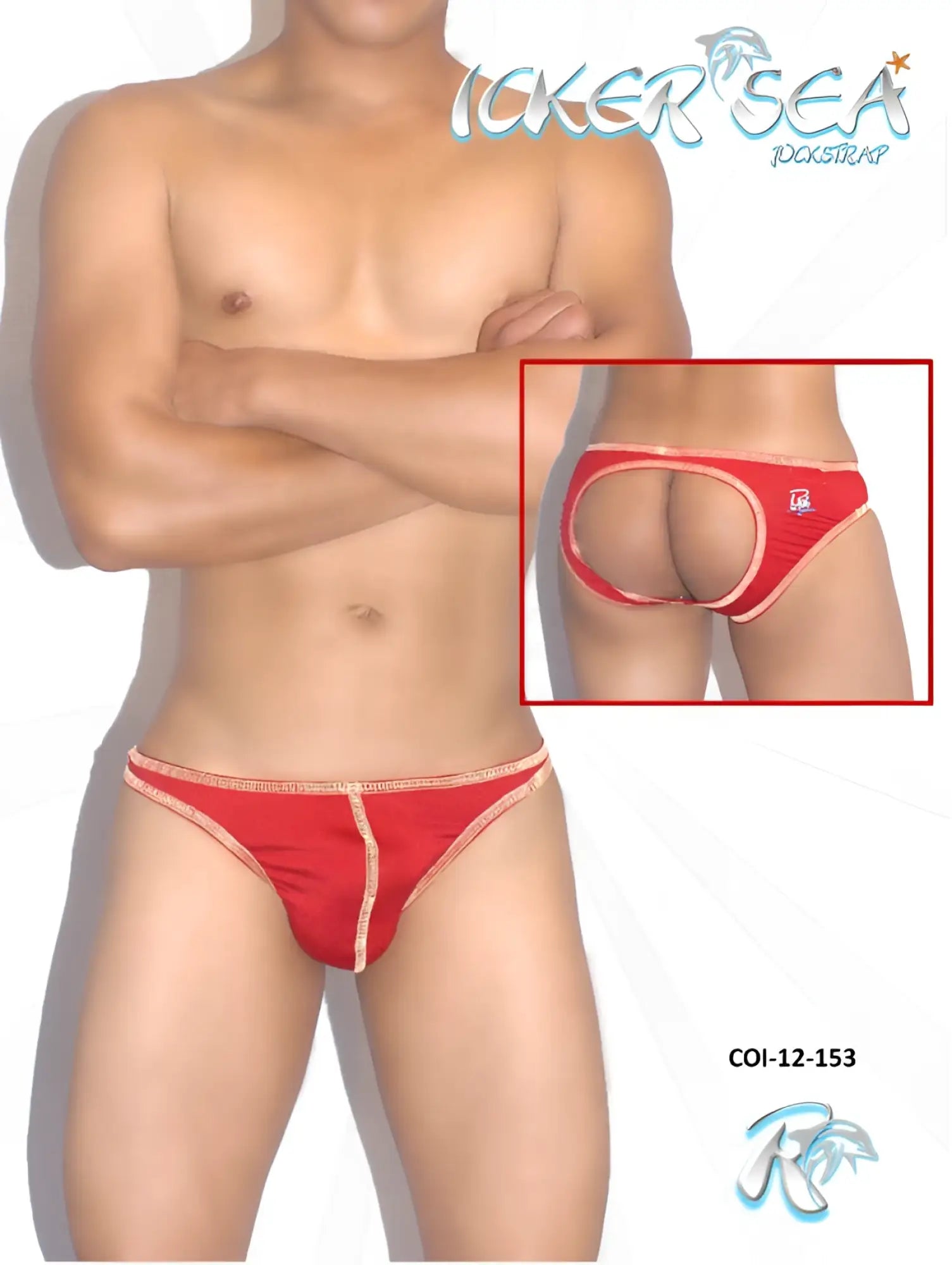 Red icker sea rockstrap briefs with gold trim featuring a distinctive cutout design for stylish underwear wear
