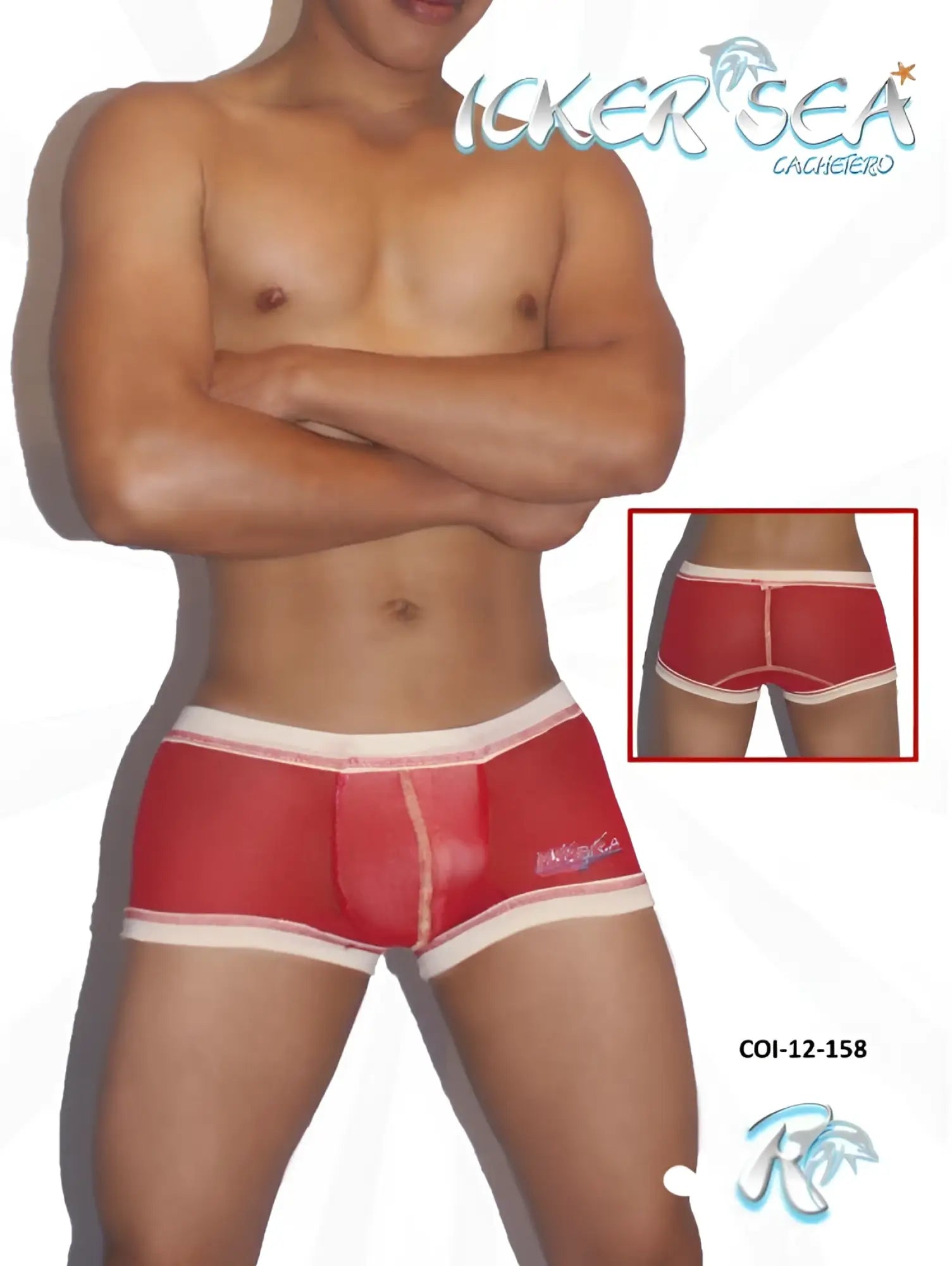 Icker Sea red and white mesh boxer briefs with contrast stitching and a subtle logo on the left hip with a snug fit design