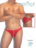 Icker sea contrast stitching red sheer mesh slip bikini briefs with pink trim and small side logo