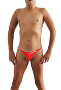 Red low-rise briefs with gold trim and white logo waistband from icker sea contrast stitching pouch underwear collection