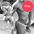 Pink icker sea contrast stitching tanga thong swimwear with white textured waistband for men