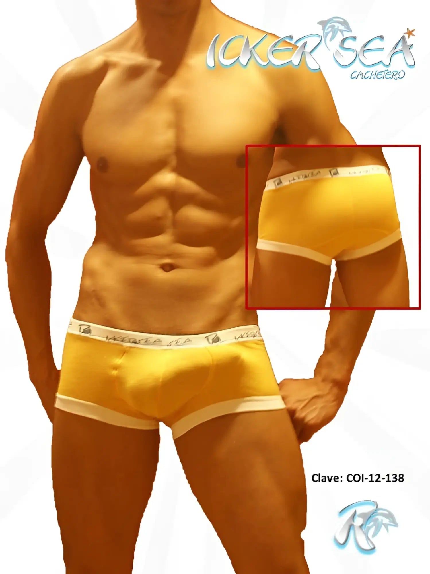 Yellow boxer briefs with white trim and branded waistband by icker sea in mango color for comfortable daily wear