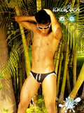 Black and white icker sea contrast trim micro slip bikini swimwear with drawstring waistband in front view