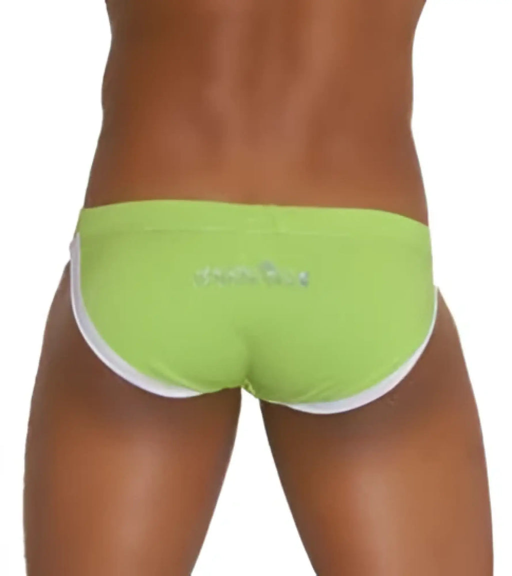 Icker Sea contrast trim micro slip bikini swimwear in lime green with white trim and subtle brand logo on waistband