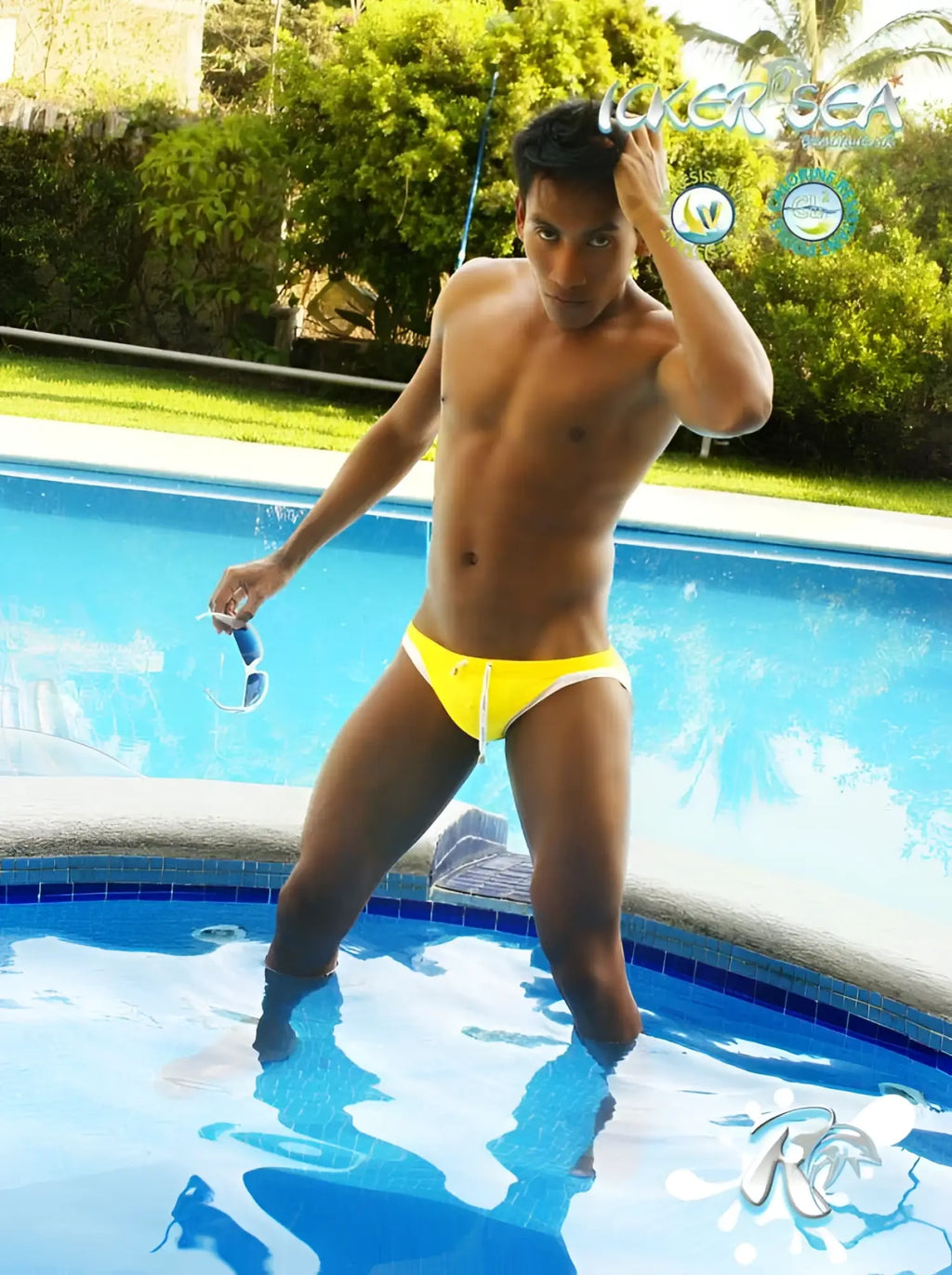 Bright yellow icker sea micro slip bikini swim trunks with white contrast trim for swimwear mango white cob-13-15