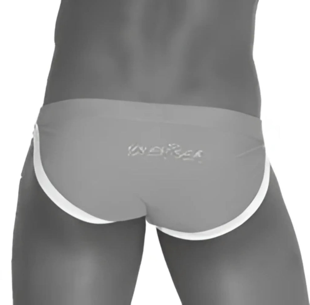 Icker Sea contrast trim micro slip bikini swimwear in gray with white trim and subtle embroidered logo
