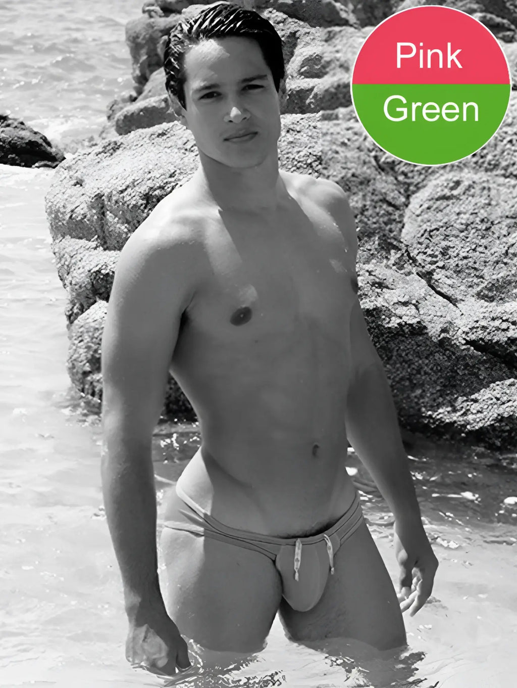 Icker Sea contrast trim mini brief bikini swimwear in pink and green with a drawstring waistband