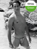 White and green Icker Sea contrast trim mini brief bikini swimwear with drawstring waistband for swimming and beachwear