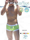 Icker Sea contrast trim square cut trunk swimwear in bright lime green with white trim and drawstring for swimming