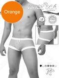 Icker Sea contrast trim square cut orange and white swim trunks with drawstring waistband for men
