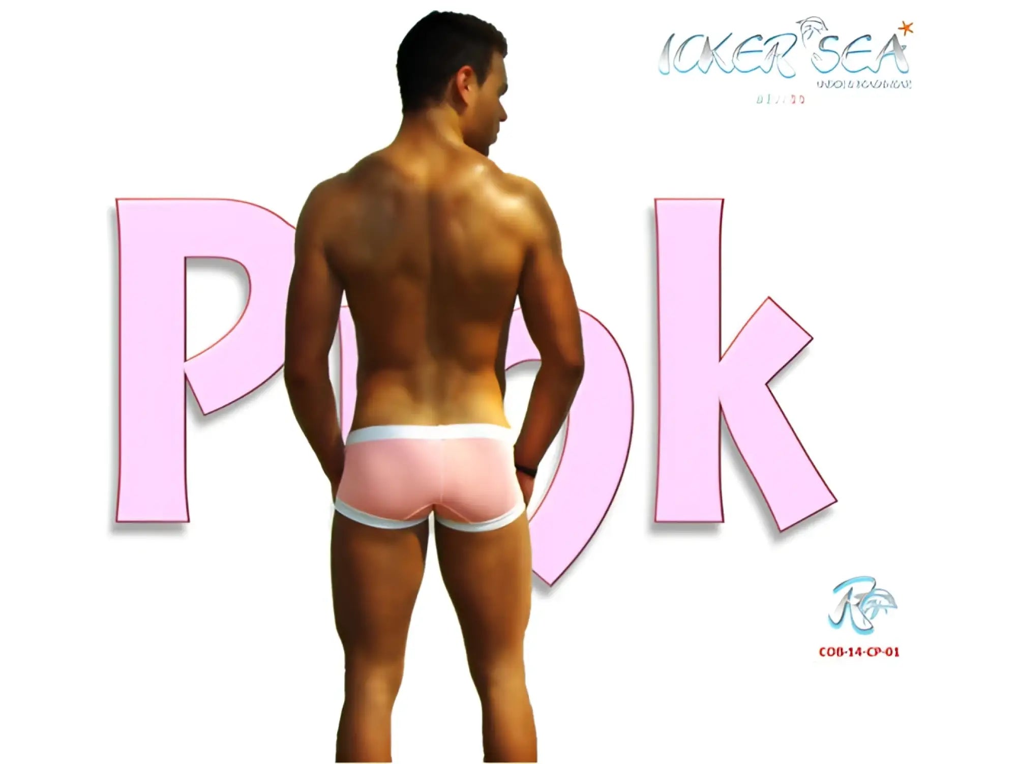 Iker sea contrast trim square cut trunk swimwear in pink with white trim for men designed for swimming and beachwear