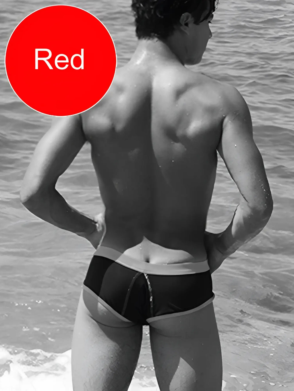 Black cheeky mini bikini swimwear with white waistband and trim featuring contrast stitching for swim use