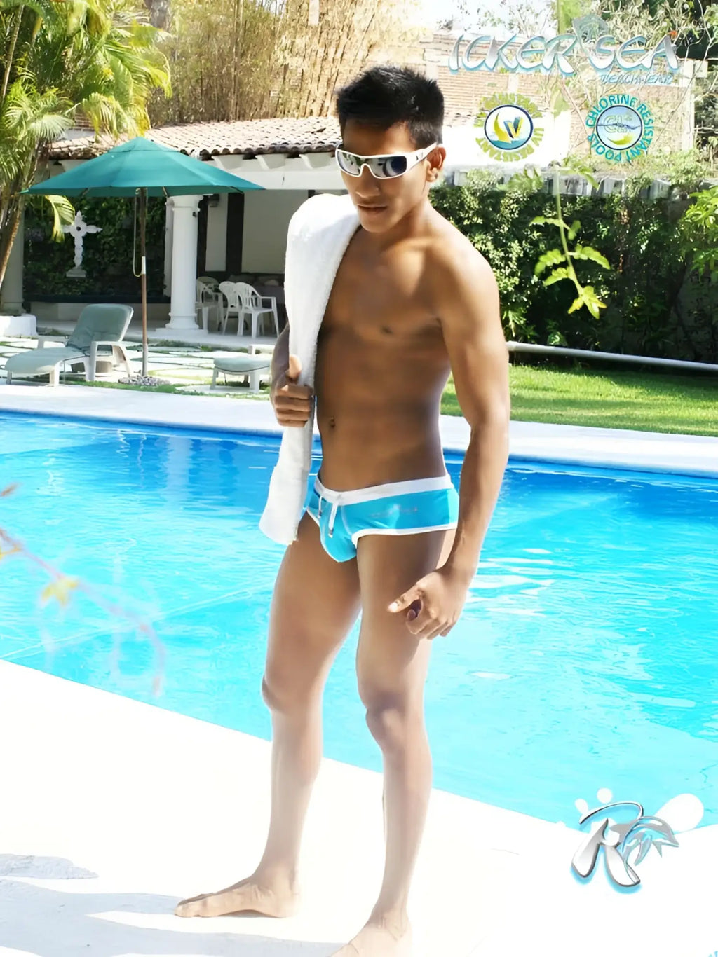 Blue and white Icker Sea contrast trim and stitching cheeky mini bikini swimwear with sleek modern design
