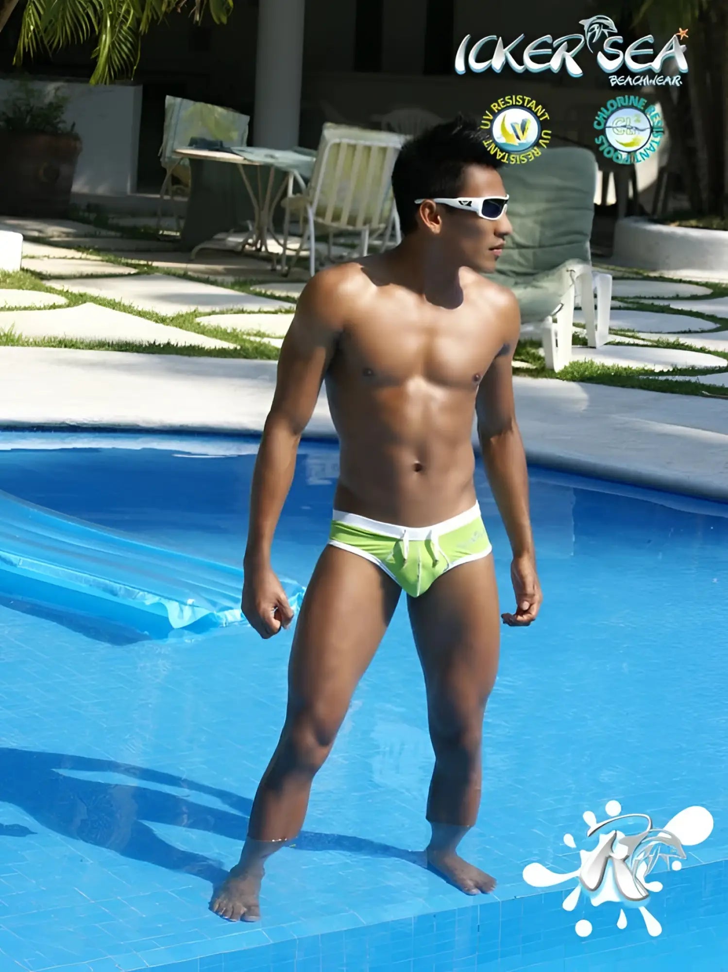 Bright lime green icker sea cheeky mini bikini swimwear with white waistband and contrast trim stitching