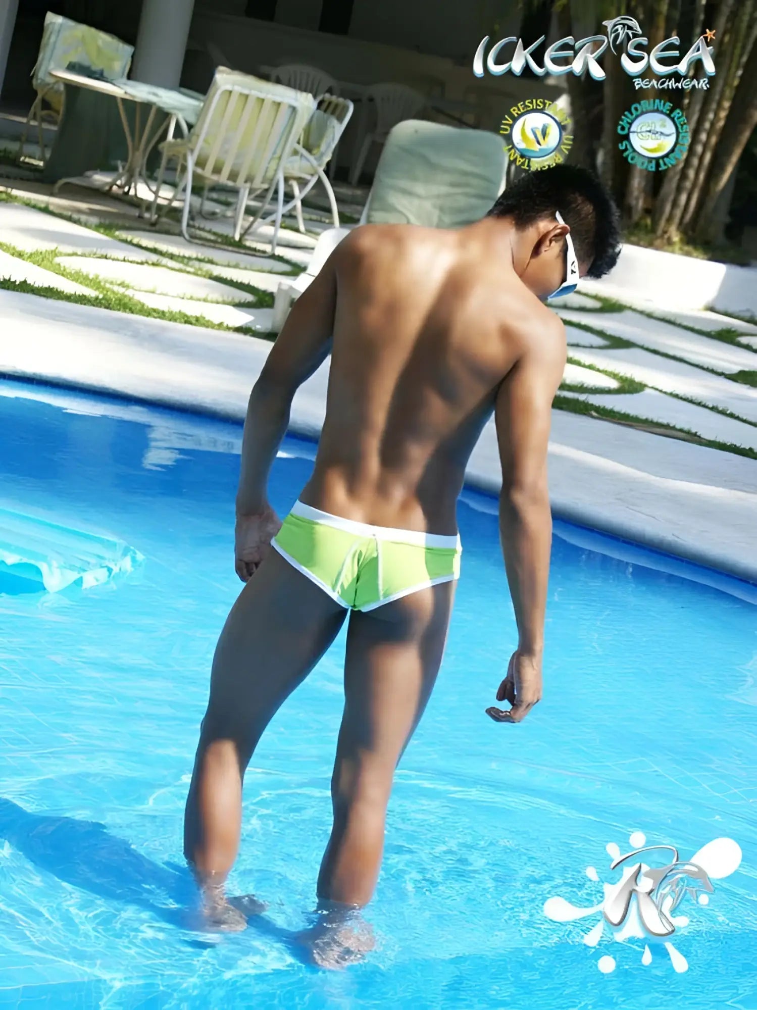 Icker Sea cheeky mini bikini swimwear in bright green and white with contrast trim and stitching and athletic cut