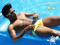 Yellow swim trunks with white trim from icker sea contrast trim and stitching cheeky mini bikini swimwear mango white