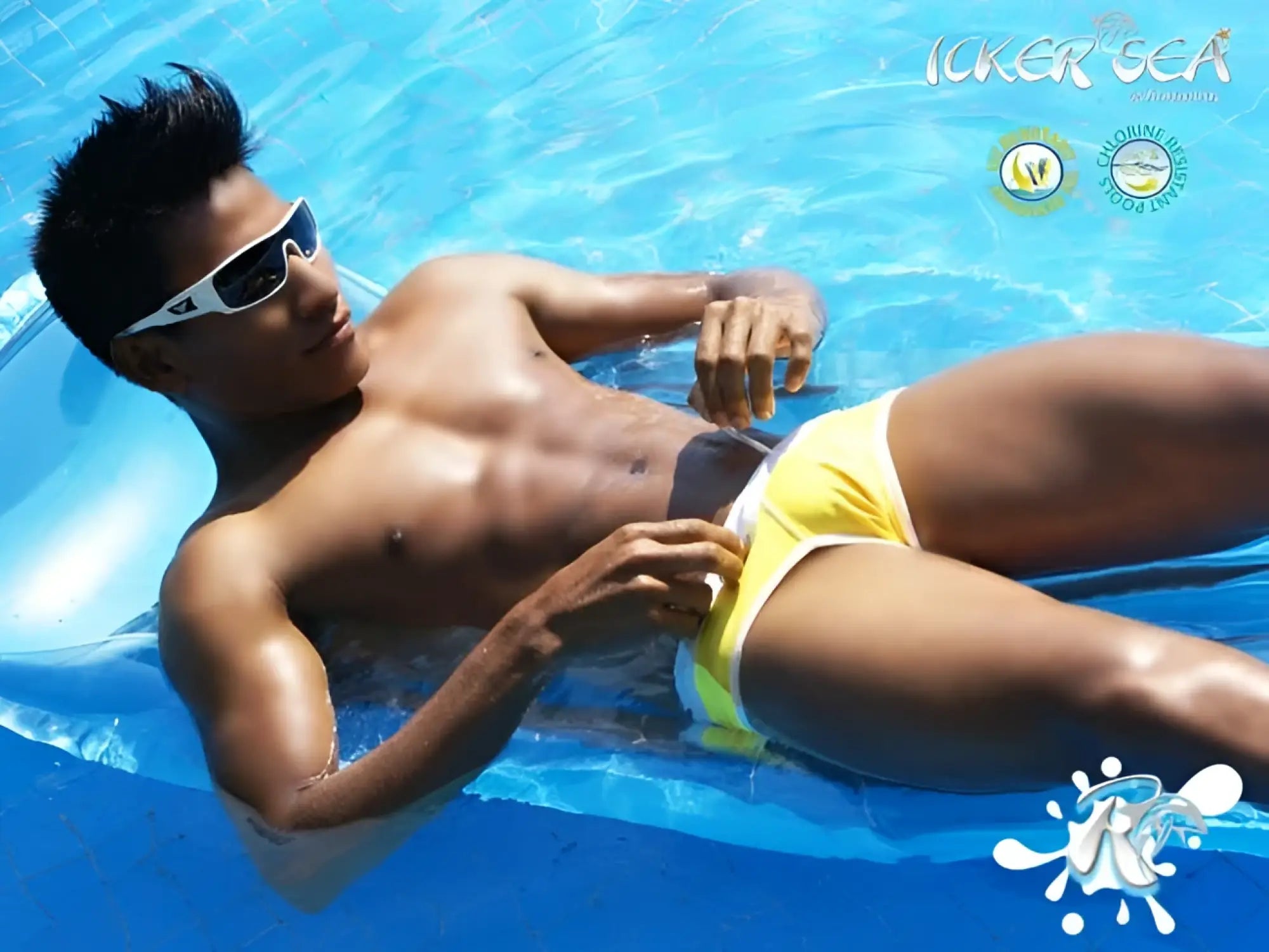 Yellow swim trunks with white trim from icker sea contrast trim and stitching cheeky mini bikini swimwear mango white